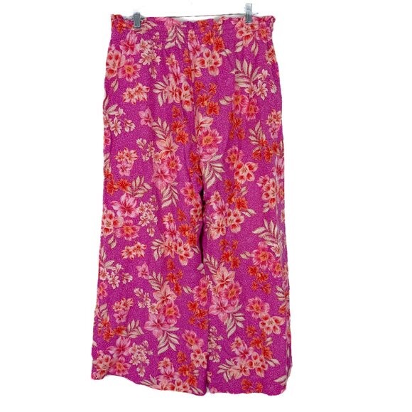 LOFT Floral Flowy Wide Leg Linen Pants Pull On Size Large L EUC - Picture 10 of 13